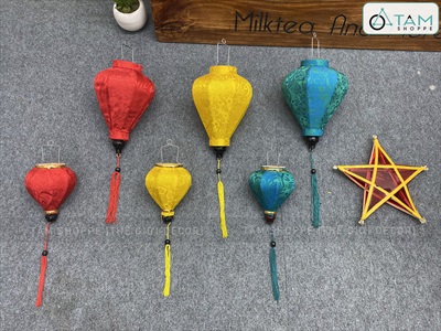 Lồng đèn vải Hội An nhiều màu nhiều cỡ [Cao cấp - Vải gấm lụa] D10-20cm LDEN-VAI-08